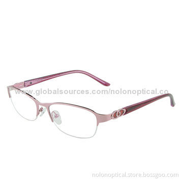 New Full Rim Metal Acetate Temple Eyeglasses Frame, Pink Color